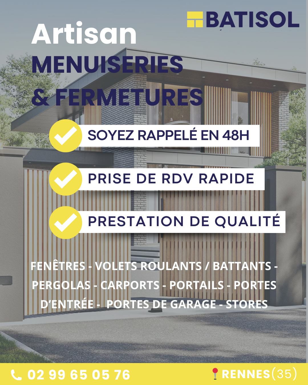 Menuiseries et fermetures à Rennes : fenêtres, volets, portails et pergolas avec BATISOL