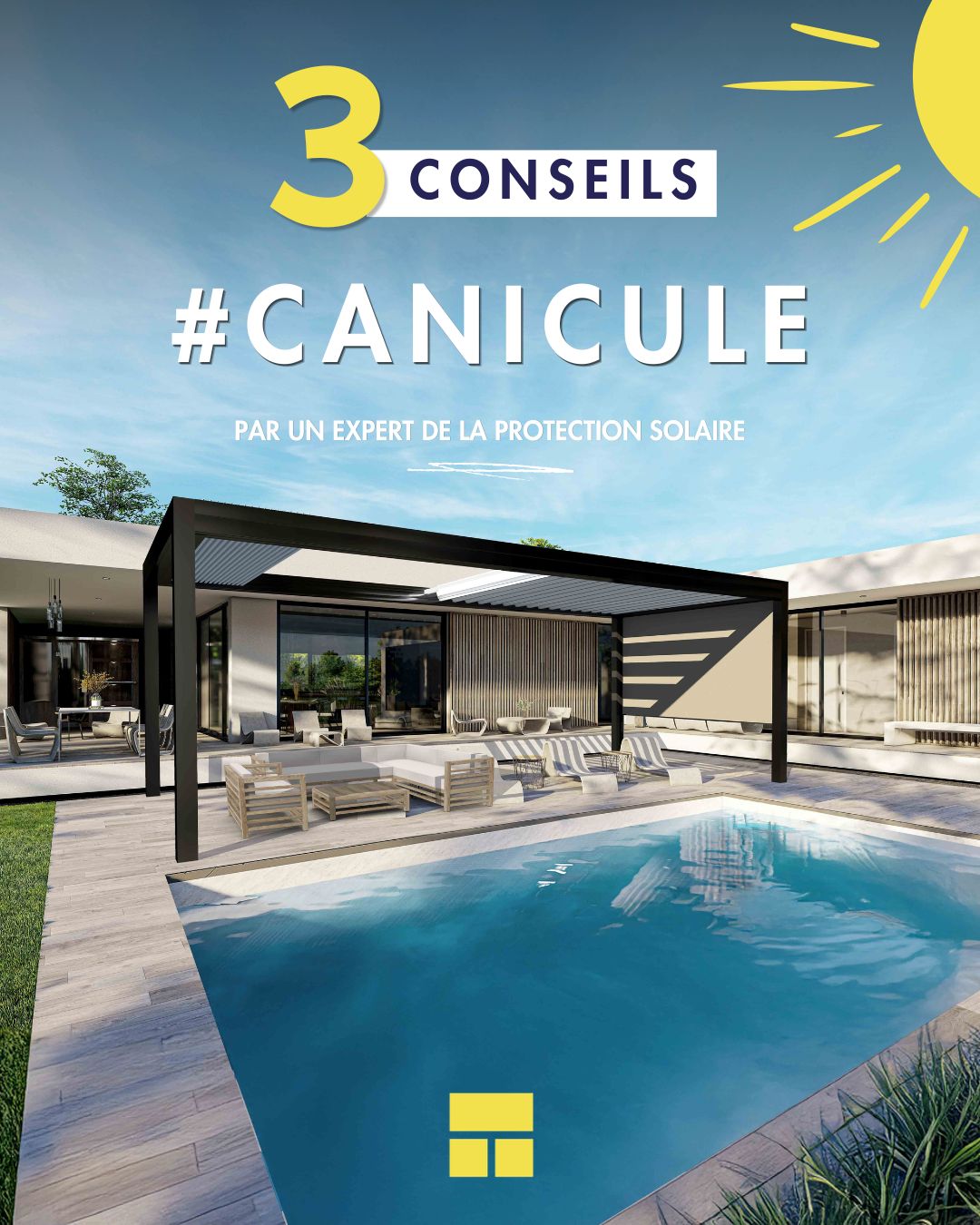 alt="Pergola bioclimatique installée par BATISOL à Rennes pour protéger une terrasse des fortes chaleurs"