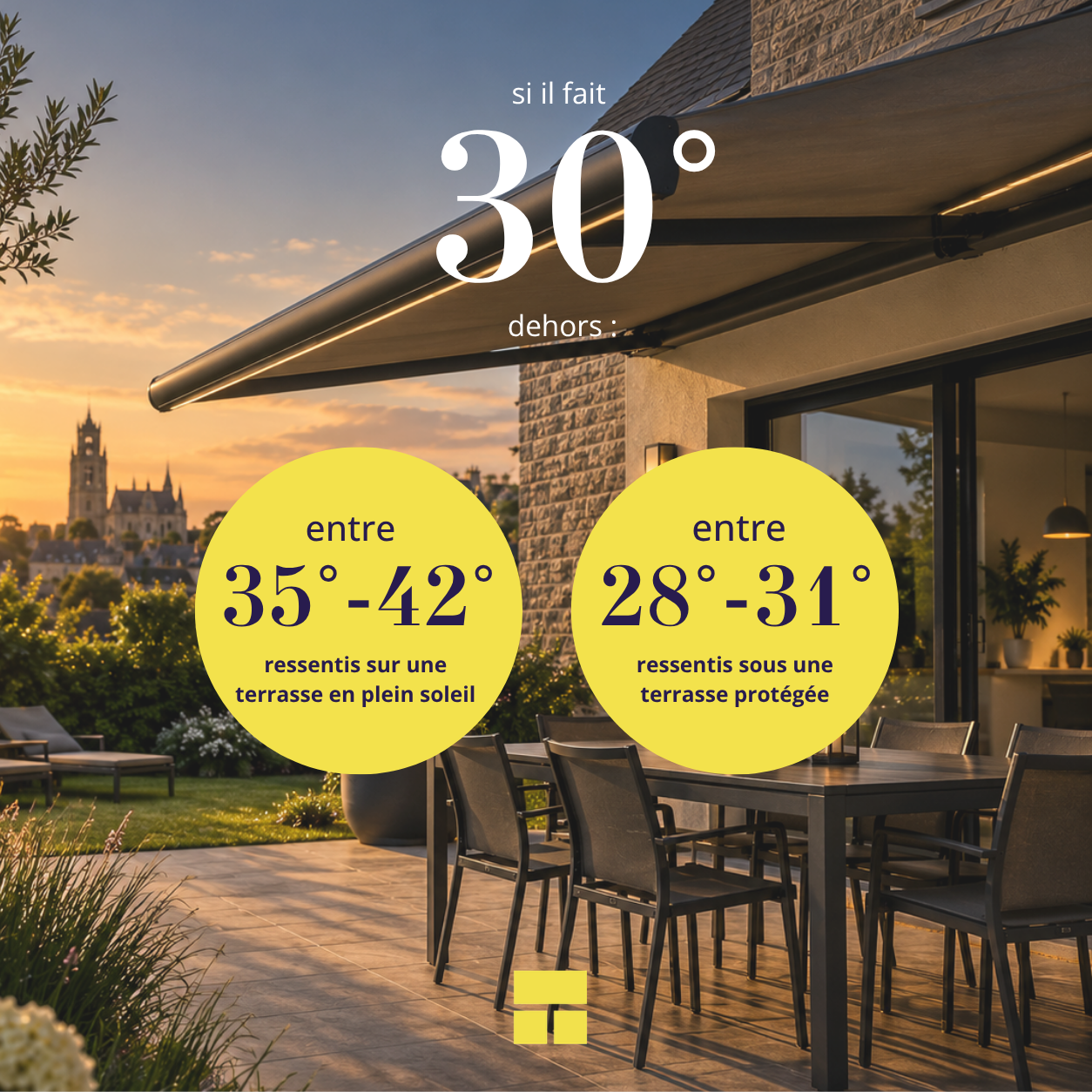 Store banne installé sur une terrasse de maison à Rennes pour créer une protection solaire